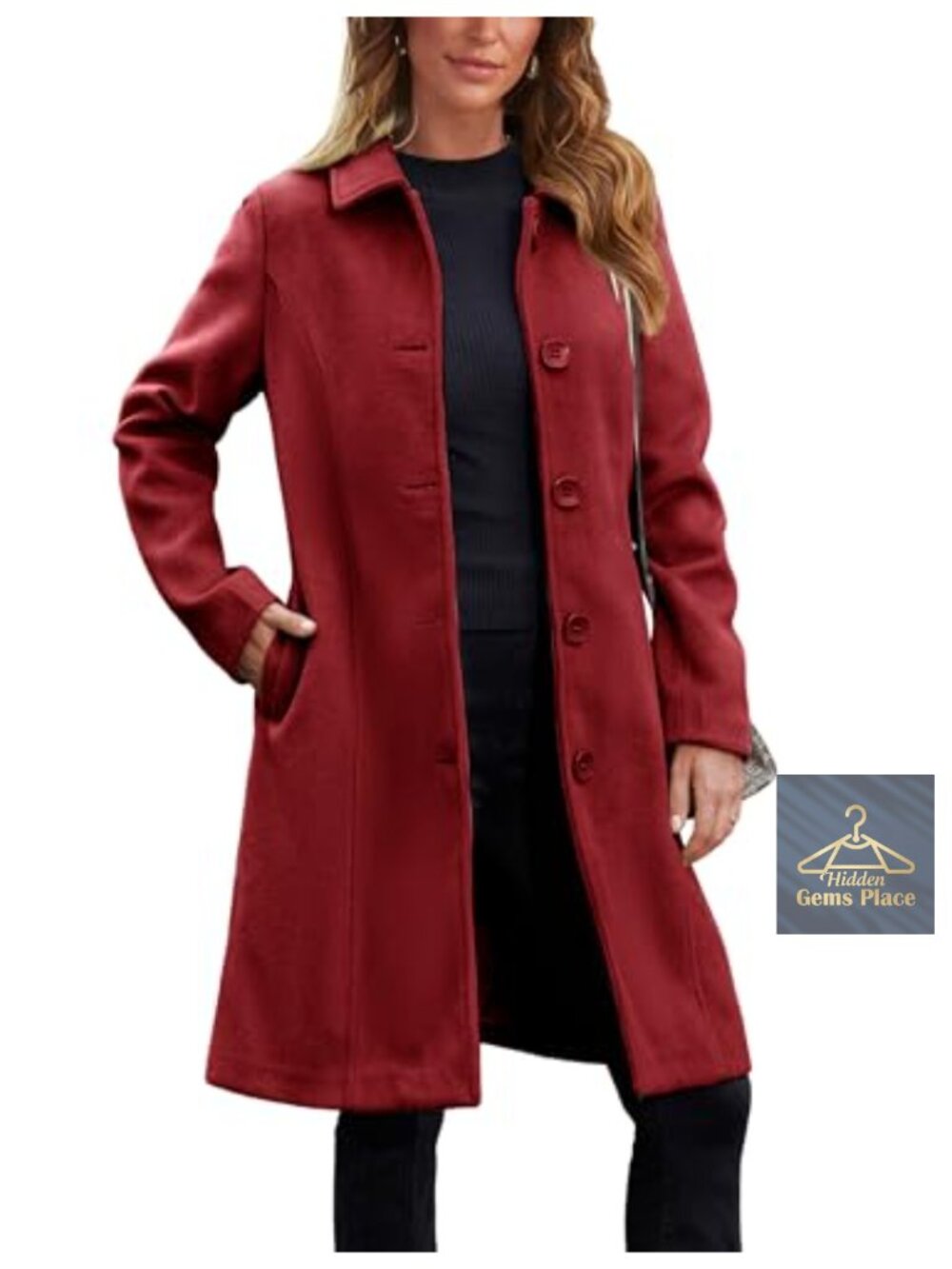 Women's Wool Blend Peacoat Single Breasted Long Sleeve with Pockets